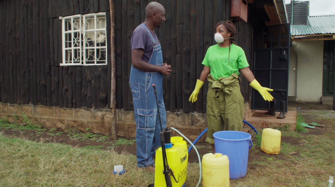 Leah timeline: Leah spraying and wearing protective gear